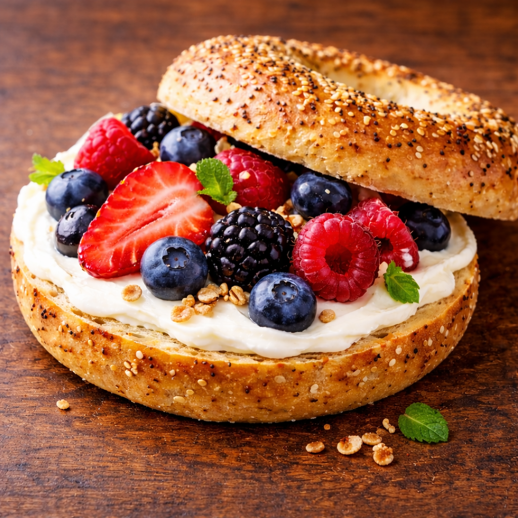 BAGEL DE QUESO CREMA Y FRUTOS ROJOS