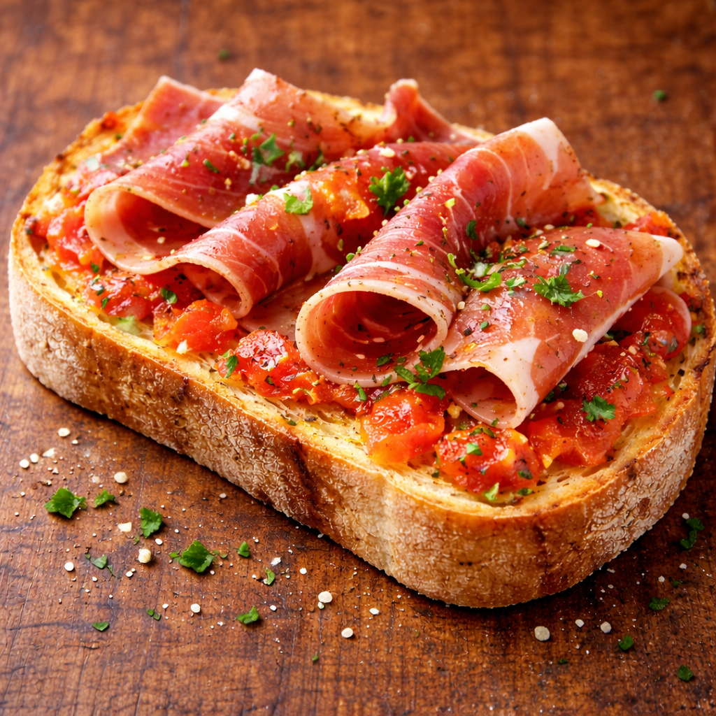 TOSTA DE JAMÓN, TOMATE Y AOVE