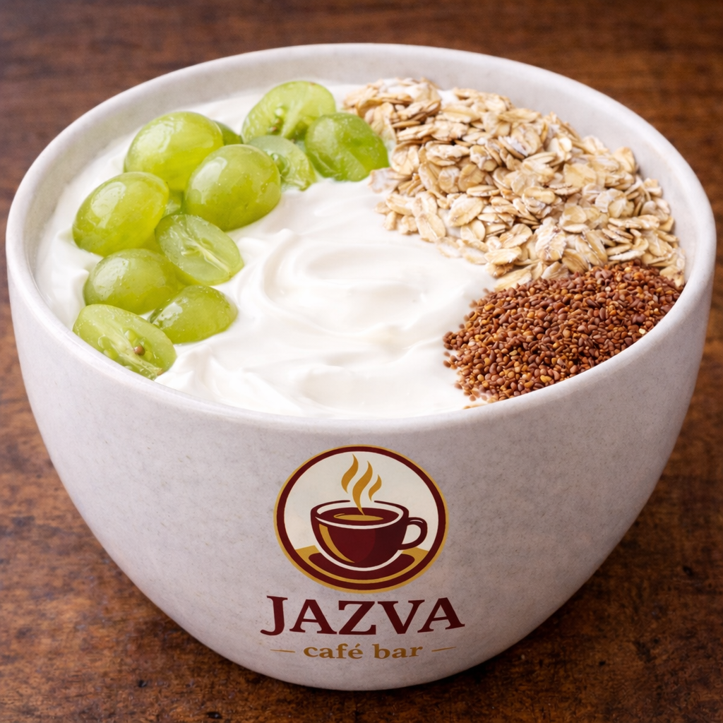 BOWL DE YOGUR CON AVENA, LINO Y UVAS